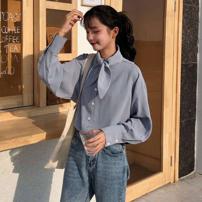 Ear Tie Solid Color Blouse Spring Autumn Long Sleeve Shirt Women Top Chemise Femme Chemisier Blusa Mujer Camisa, Sky blue
Ear Tie Solid Color Blouse Spring Autumn Long Sleeve Shirt Women Top Chemise Femme Chemisier Blusa Mujer Camisa, Sky blue