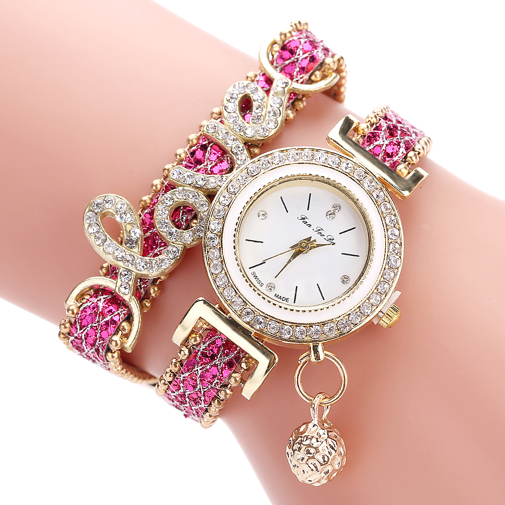 Women Bracelet Watches Ladies Love Leather Strap Rhinestone Quartz Wrist Watch Luxury Fashion Quartz Watch, Rose red
Women Bracelet Watches Ladies Love Leather Strap Rhinestone Quartz Wrist Watch Luxury Fashion Quartz Watch, Rose red