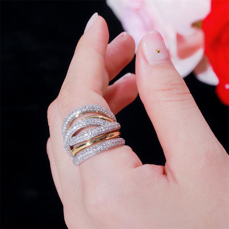 US Size 5-10 Stunning Luxury Jewelry 14K White Gold Fill Pave White Sapphire CZ Diamond Women Wedding Engagement Cross Band Ring Gift