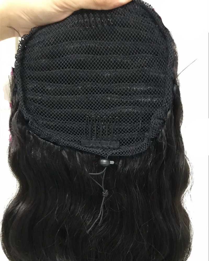 Wrap Around Ponytail Hair Extension One Piece 140g Full Head Magic Paste Hairpiece Brazilian Virgin Human Wavy Curly 20'' Natural Color