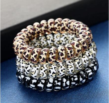 Leopard Hair Bands Spiral Shape Hair Ties Telephone Wire Gum Rubber Hairband Ponytail Hair Rope Children Headwear Accessories 3 Colors
