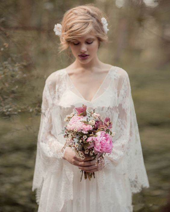 Fairy Lace Vintage Into Woods Wedding Dresses with Long Sleeve V-neck Full length Country Boho Bridal Gown Rue de Seine CG01