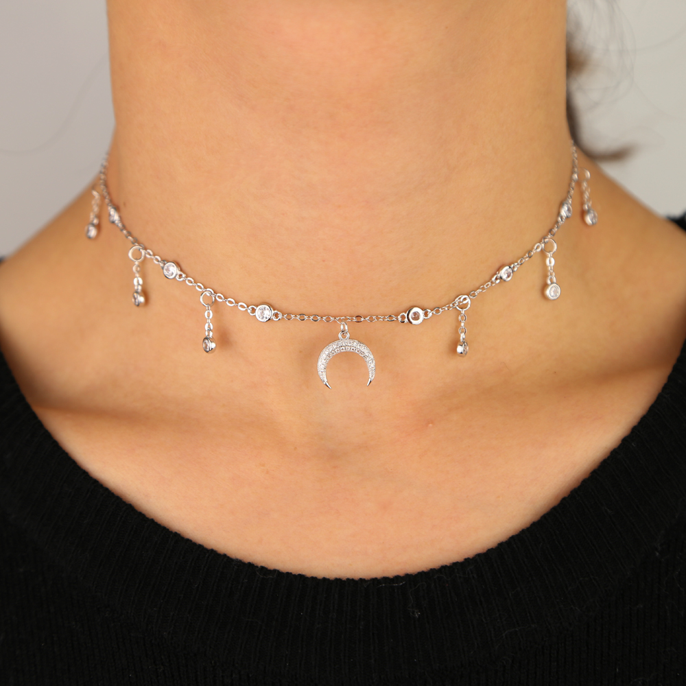 2019 new arrived choker necklace 32+8cm chain cz station charm Horn charm elegance women fashion gorgeous jewelry