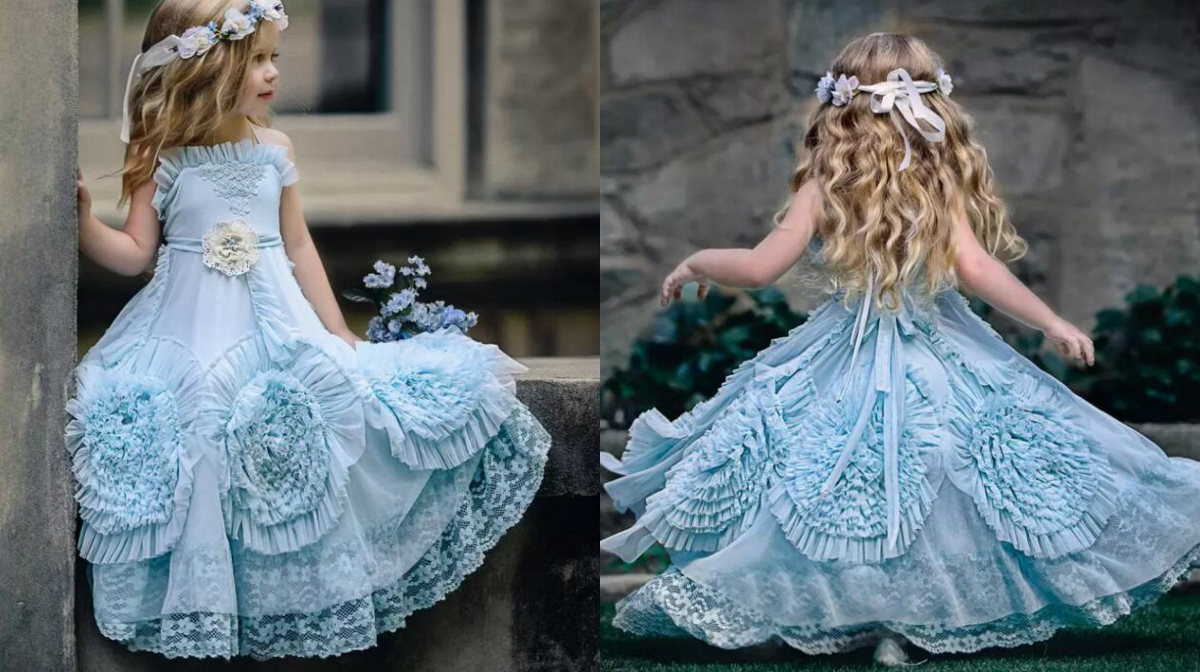 Cute Flower Girls Dresses For Wedding Multilayer Lace Halter Kids Formal Wear Applique Floor Length Girl S Pegeant Dress