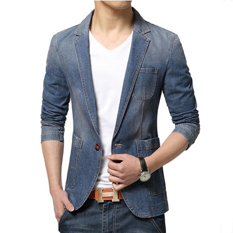 Men's Suits & Blazers 2021 Brand Blazer Men Fashion Mens Denim Jacket Coat Masculino Slim Fit Casual Autumn Jeans Suit