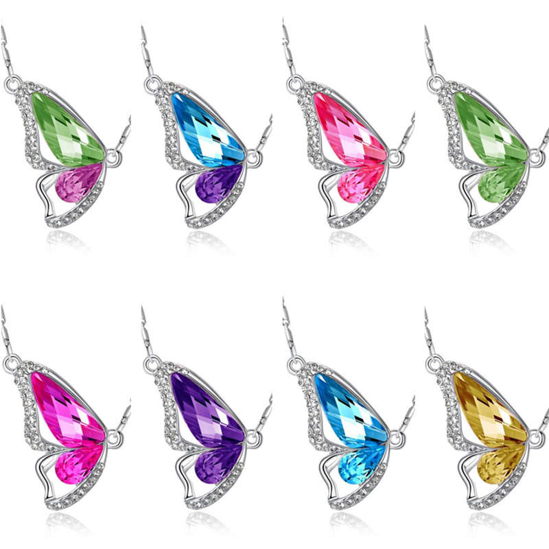 Fashion full diamond crystal butterfly wings necklace clavicle chain DJN75 mix order Pendant Necklaces jewelry