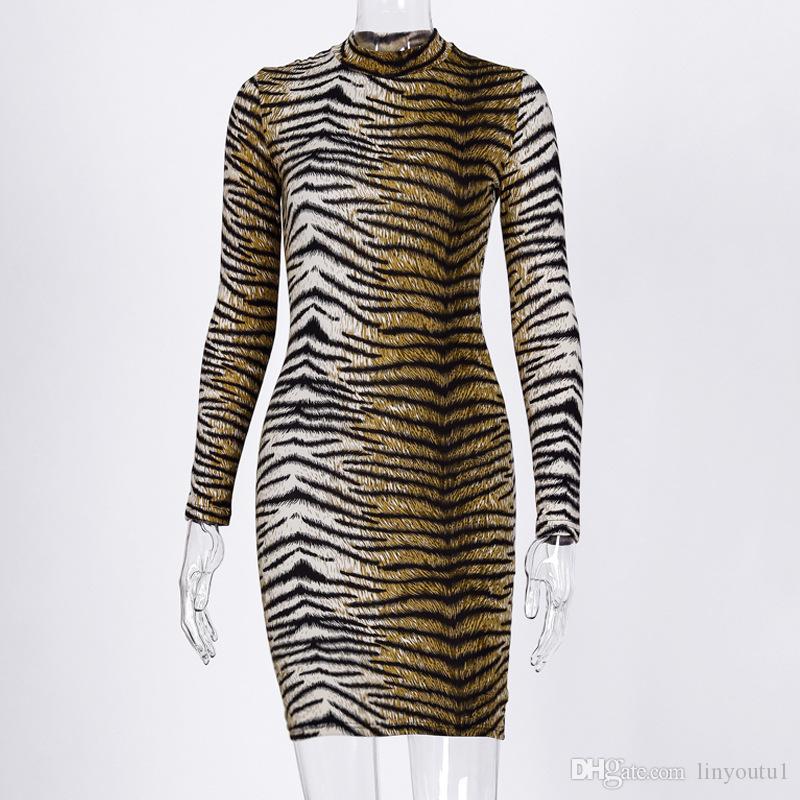 long sleeve high neck leopard print sexy bodycon mini dress 2020 autumn winter women fashion Christmas party clothe
