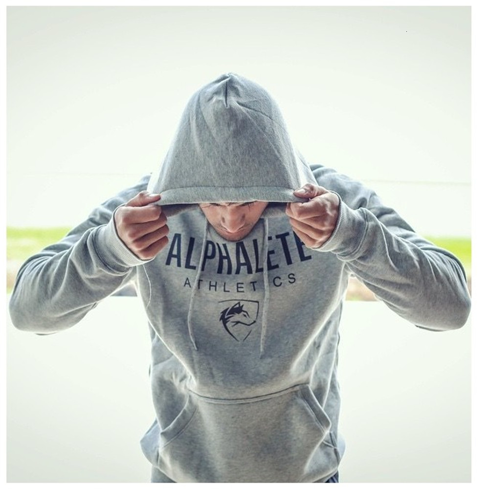 ALPHALETE Men Gyms Hoodies Gyms Fitness Bodybuilding Sweatshirt Pullover Sportswear Male Workout Hooded Jacket Clothing V191028