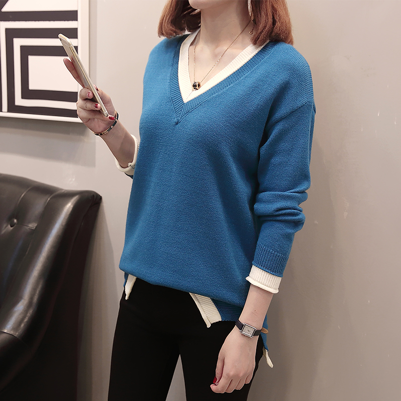 Sweater Spring Autumn Women V-neck Solid Color Large Size Pullovers Long Sleeve Female Knitted Sweater Loose Casual Women Tops, Blue
Sweater Spring Autumn Women V-neck Solid Color Large Size Pullovers Long Sleeve Female Knitted Sweater Loose Casual Women Tops, Blue