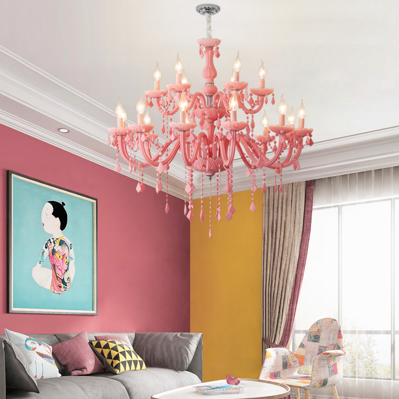 Nordic Macaron children's room lamp girl princess chandelier pink crystal bedroom chandelier color glass crystals for chandeliers - view 7