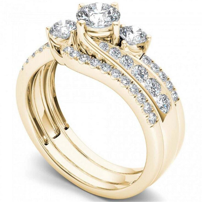 Victoria Wieck Vintage Fashion Jewelry 925 Sterling Silver&Gold Fill Three Stone White Topaz CZ Diamond Women Wedding Bridal Ring Gift