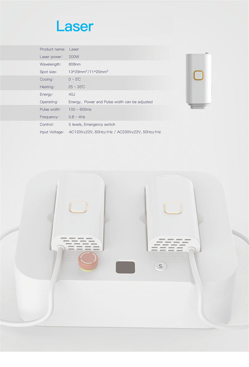 Portable 200W 808NM Ultra-Fast Hair Removal Machine, Facial Skin Underarms, Arms Legs Whitening SPA