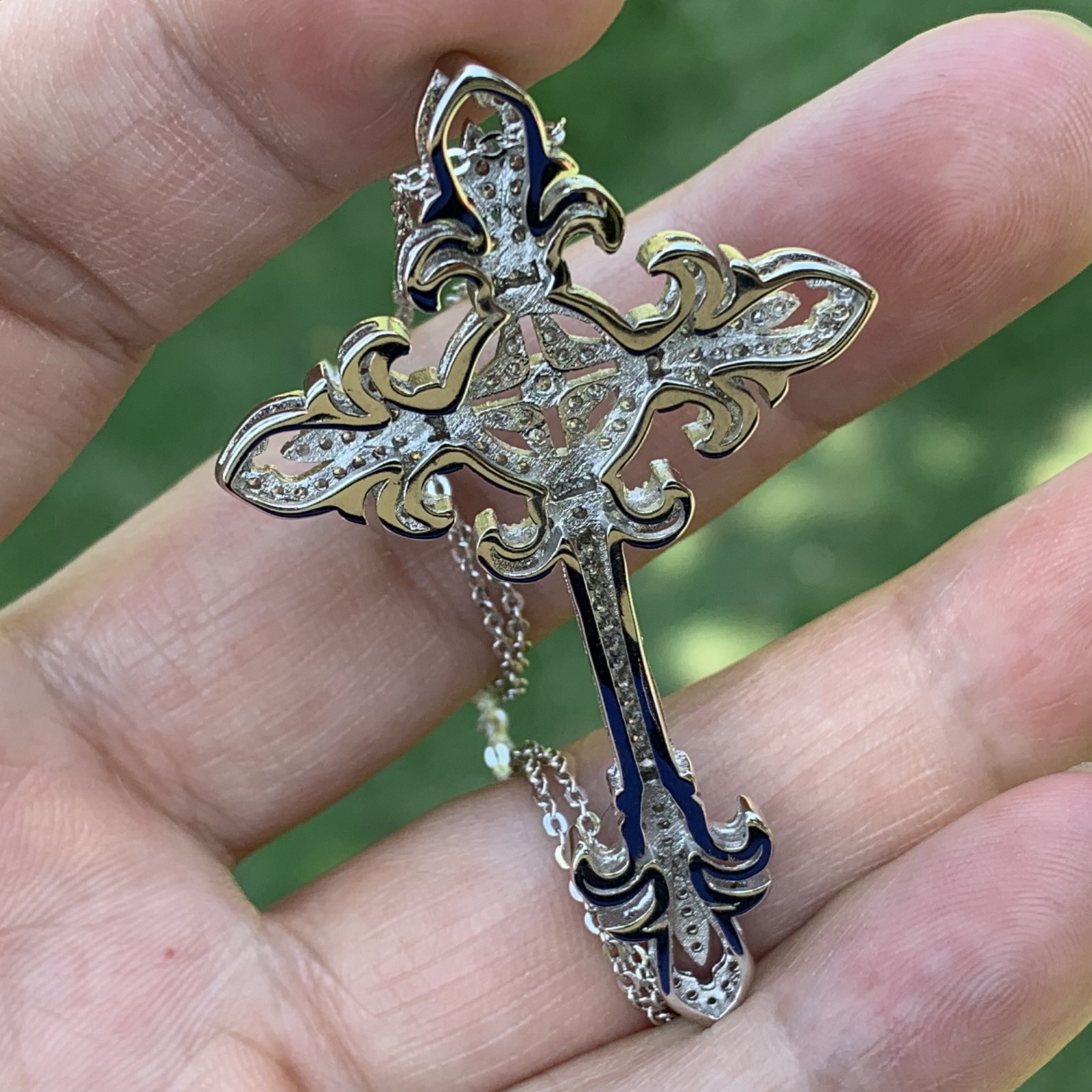 Key Cross Pendant Sterg Sier Necklace with White Sapphire CZ Dia Women Wedding Gift