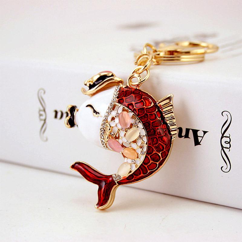 Fashion Car Keychain Gold Plated Alloy Rhinestone Crystal Kawaii Animal Fish Pendant Car Key Chain Accessories Key Ring Holder 3pcs