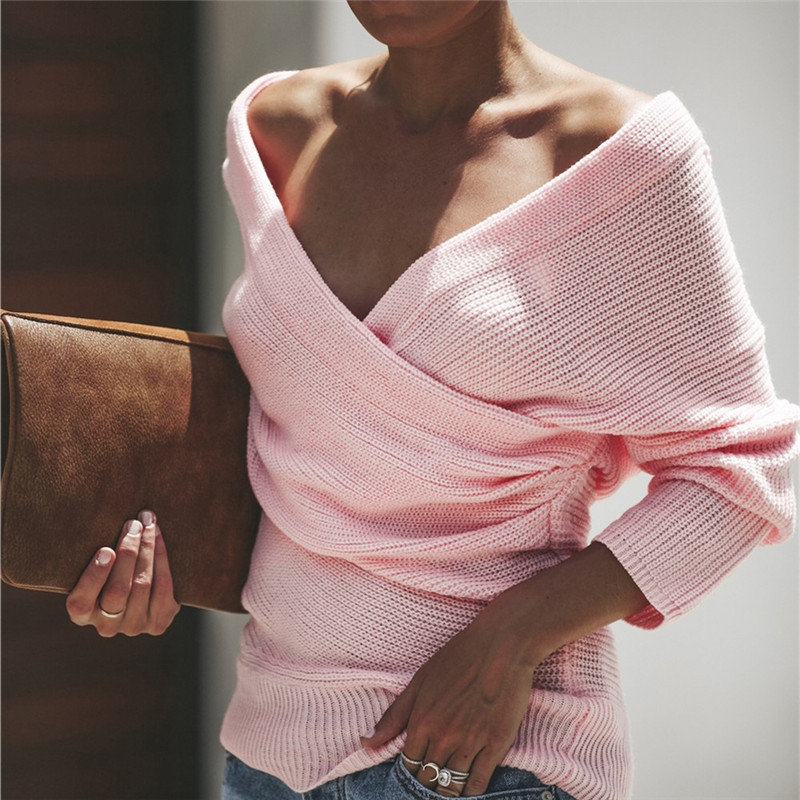 Women' sexy deep V Neck Cross Knitted Sweater autumn Winter Ladies Backless knit Pullover Sweater pink truien dames winter 2019, Black
Women' sexy deep V Neck Cross Knitted Sweater autumn Winter Ladies Backless knit Pullover Sweater pink truien dames winter 2019, Black