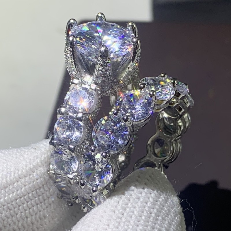 2020 New Arrival Unique Vintage Jewelry 925 Sterling Silver Couple Rings Round Cut White Topaz CZ Diamond Women Wedding Bridal Ring Set Gift