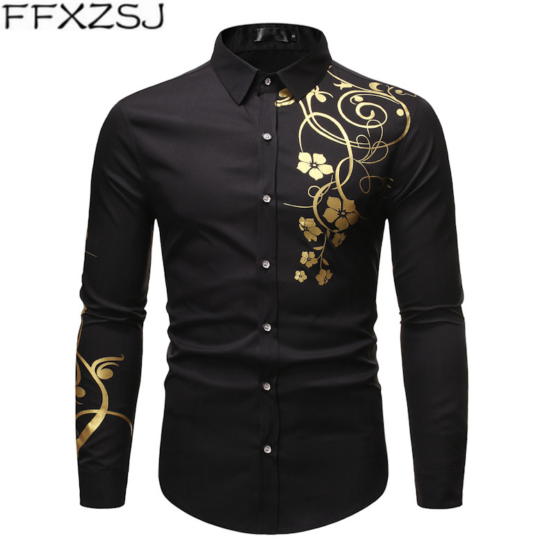 Stylish Gold Flower Print Black Shirt Men 2020 Spring New Slim Fit Long Sleeve Mens Dress Shirts Party Casual Male Social Shirt
Stylish Gold Flower Print Black Shirt Men 2020 Spring New Slim Fit Long Sleeve Mens Dress Shirts Party Casual Male Social Shirt