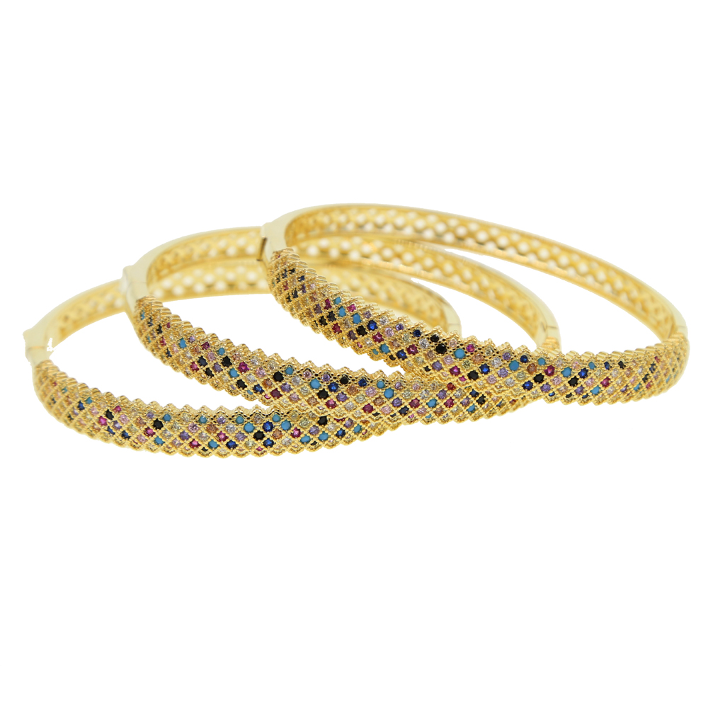 Behomia boho luxury wide band gold plated bangle micro pave colorful cubic zirconia cz gorgeous bracelet