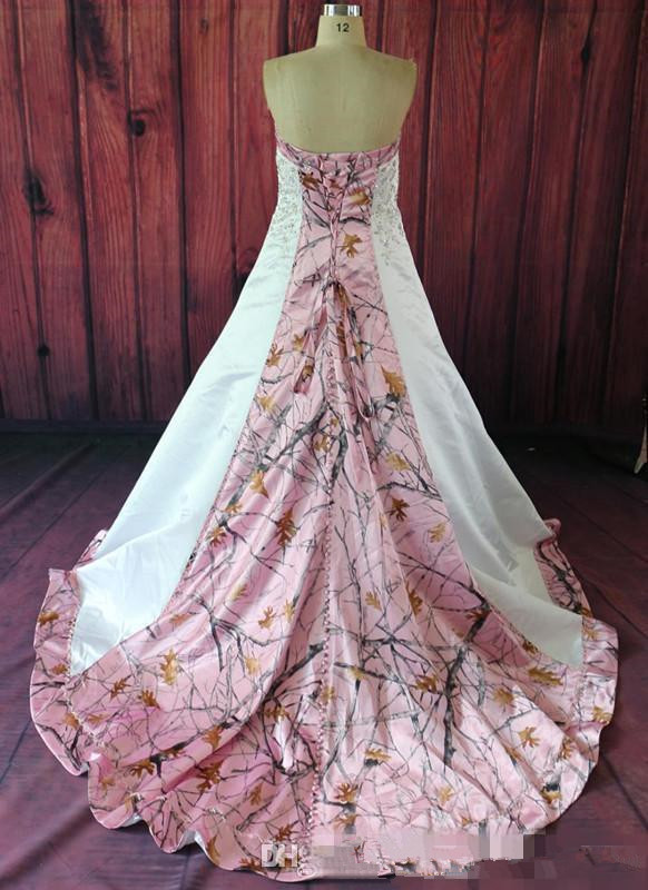 vintage Pink Camo Sweetheart Embroidery Beading Wedding Dresses Custom Lace Up Back Corset Realtree Country Bridal Gowns Camouflage