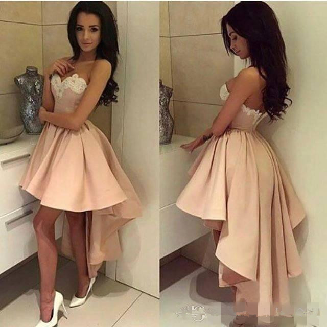 High Low Short Prom Dresses Pearl Pink White Lace Cocktail Sweetheart Sexy Back Formal Party Wear Vintage Gowns