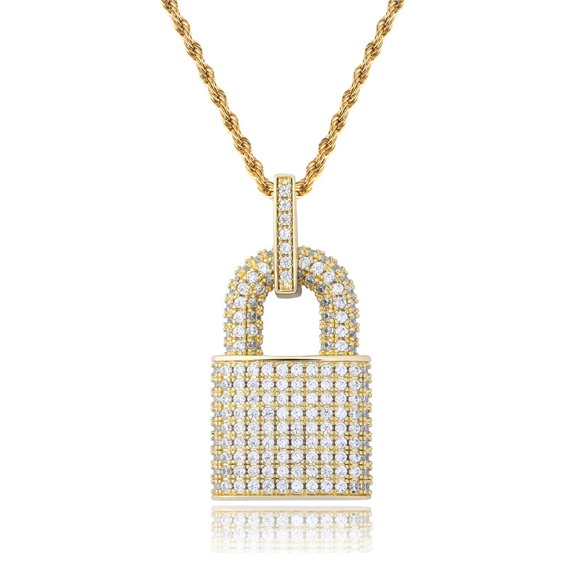 Hip Hop Shining Rap Lock Pendant Necklace 18k Real Gold/Platinum Plated Full Zircon Necklace Jewelry