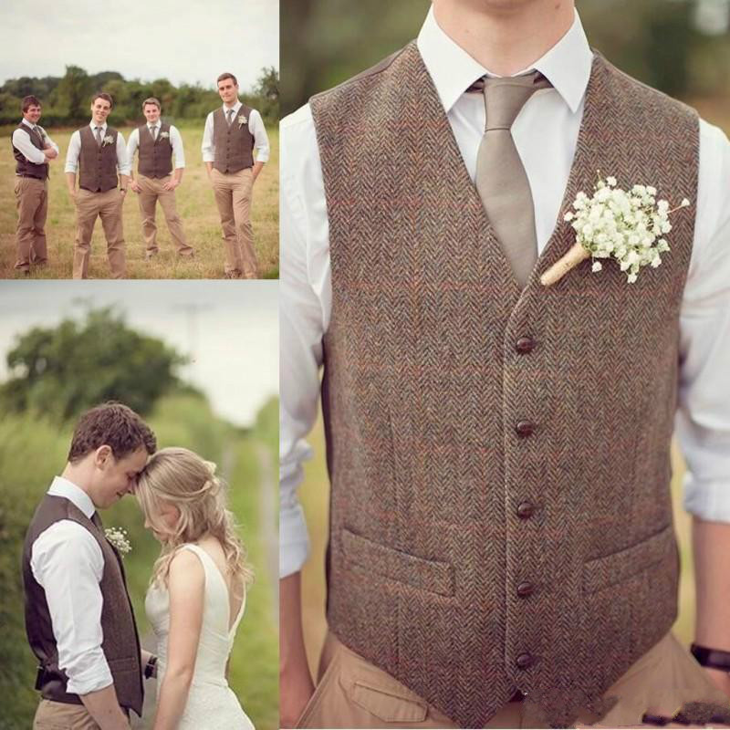 Rustic Groom Vest Gentlemen Style Wedding Groom's Suit Outfits Slim Groommen Wedding Party Wear Waistcoat Boho Blended Wedding Vests 2020