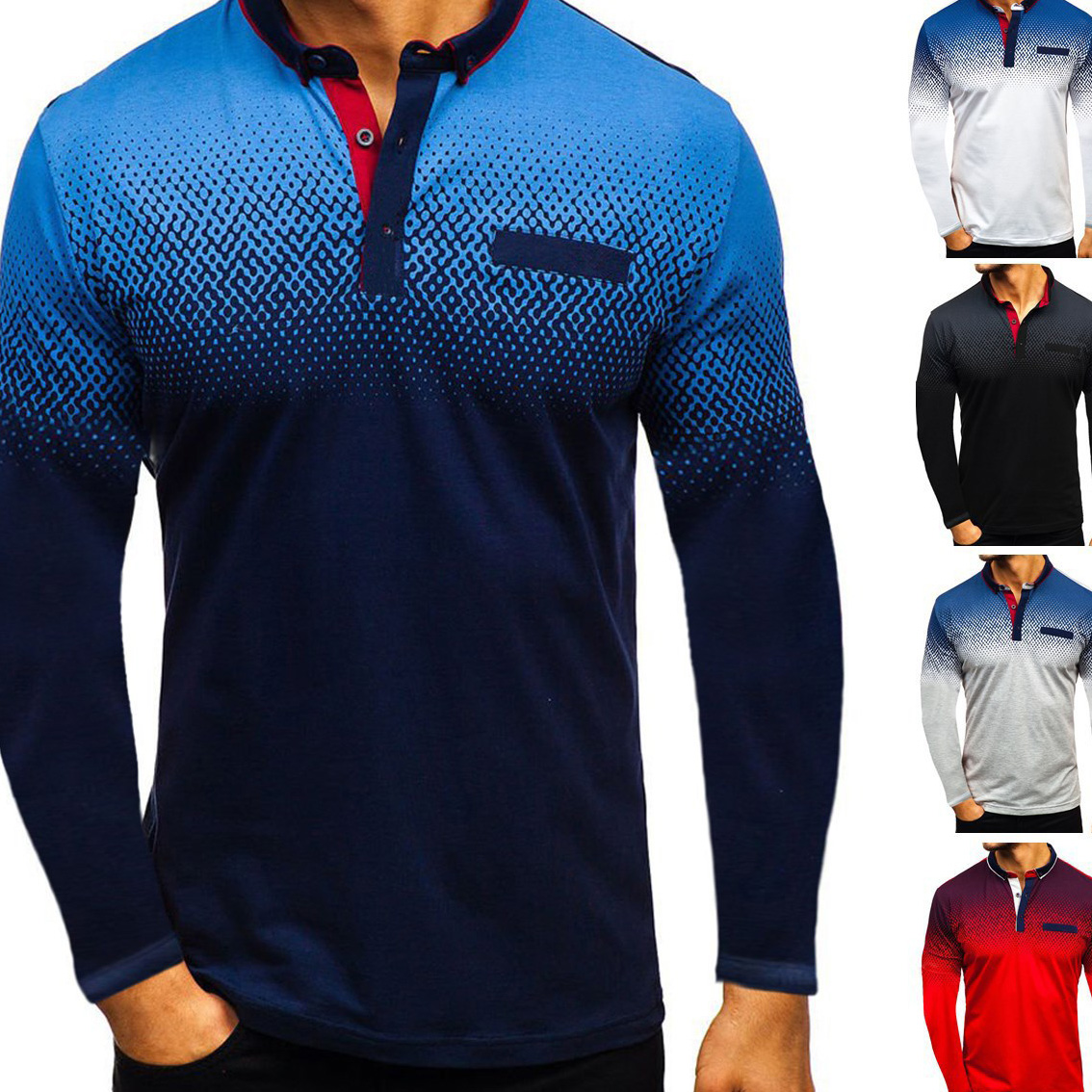 Mens Designer T-shirt Explosion Models 3D Printing Long-sleeved T-shirt Polo Shirt Lapel Shirt Fashion Clothes Boys Casual Wear Size M-3XL