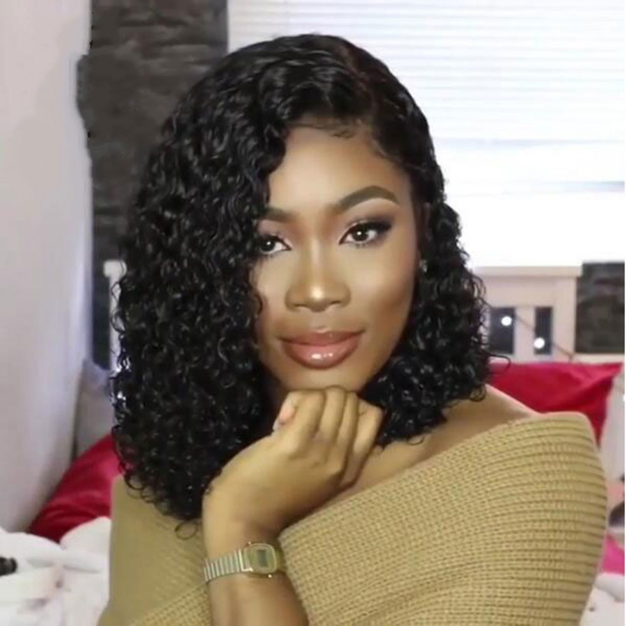 Natural black Short Curly synthetic Wig Lace Frontal brazilian hair 13x6 Lace Front Wigs With Baby Hair for black women preplucked