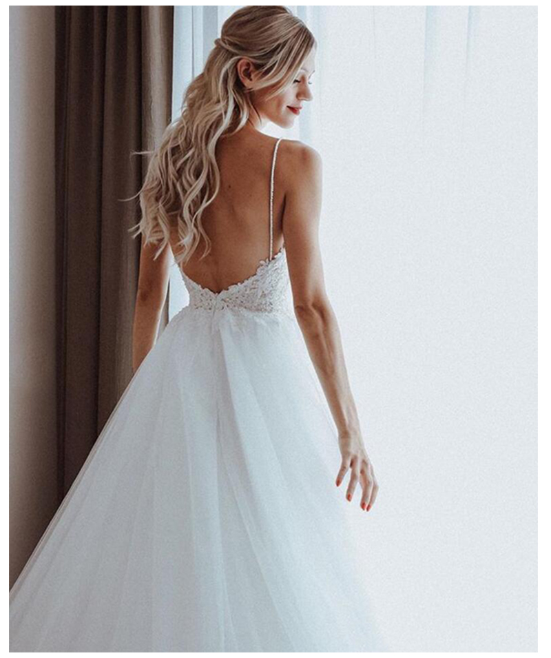 Sexy Wedding Dresses spaghetti straps Boho Long Backless White Beach Wedding Dresses Appliques Lace Sexy Princess Bride Dress Free Shipping