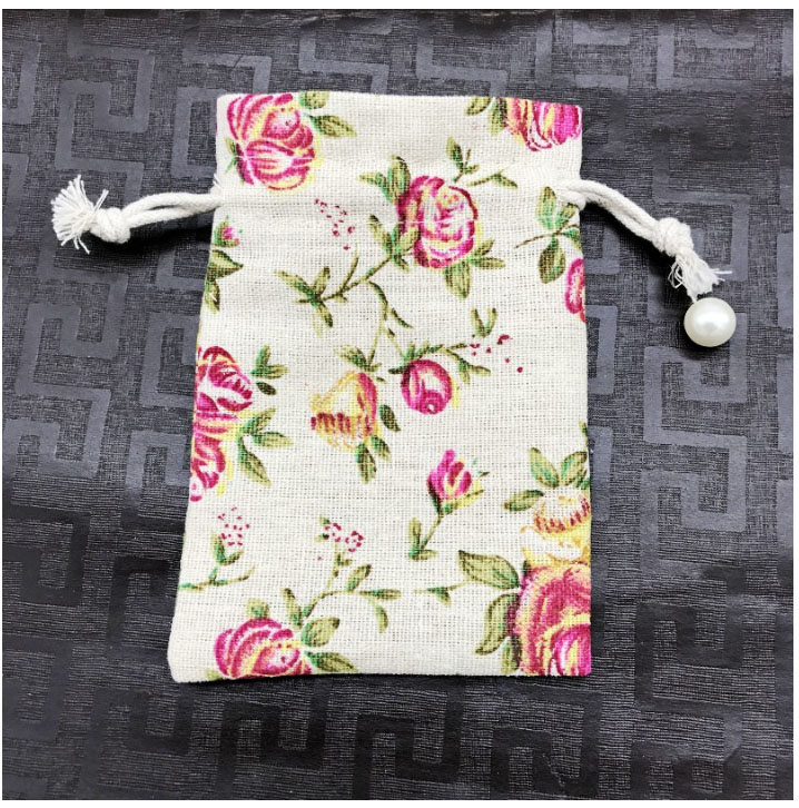 Rose Flower Linen Jewelry Gift Bag 9x12cm 10x15cm 13x17cm pack of 50 Birthday Party Wedding Drawstring Pouch sack