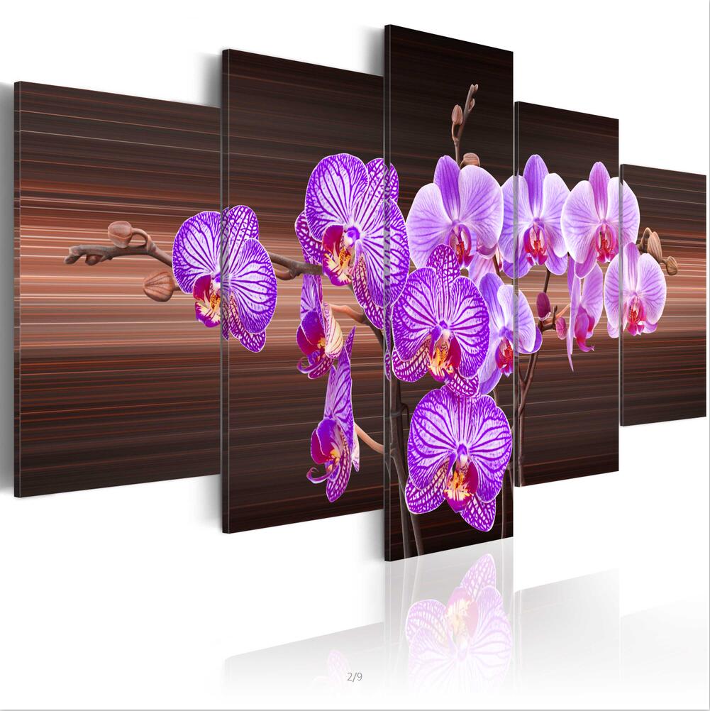 5PCS/Set Orchid Flower Art Print Frameless Canvas Painting Wall Picture Home Decoration No Frame(Color: Multicolor)