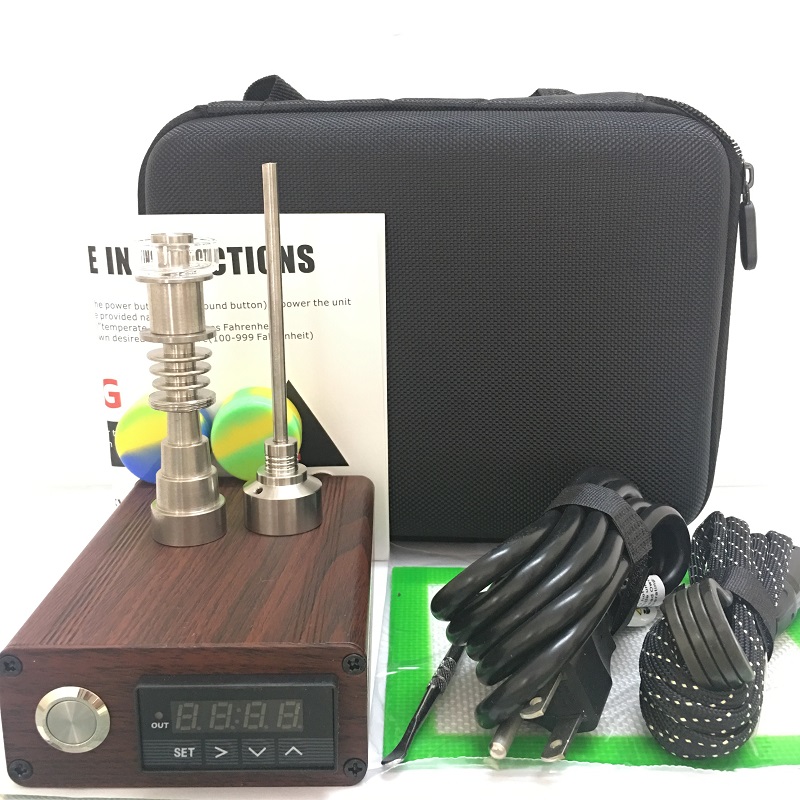 Portable Enail electri dab nail E-nail Dnail kits TC PID digital dabber box with Ti Titanium quartz nail for glass bong Camo Wood от DHgate WW