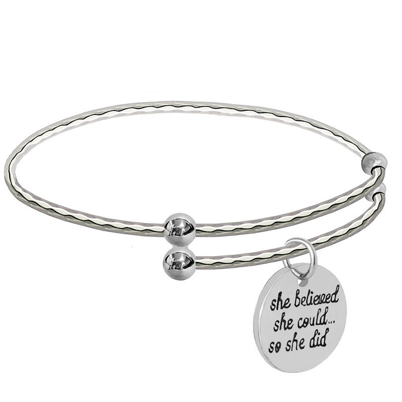 Fashion women's lettering bangle motivational letter bracelet six-sided rhombus shape adjustable size bracelet