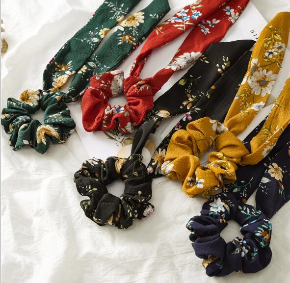 New floral ribbon large intestine circle hair circle long style flowing soda knot accessories women's hair binding WL1252
