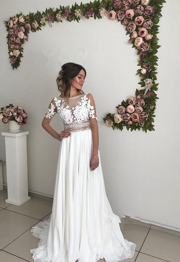 Cheap Boho Beach Wedding Dress High Quality A Line Lace Long Sleeves Country Garden Church Formal Bridal Gown Custom Made Plus Size