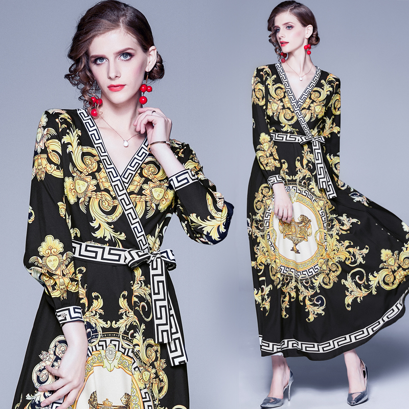 2021 Luxury Runway Baroque Printed Dress Ladies Fashion Vintage Long Sleeve V-Neck Office Holiday Prom Sexy Slim A-Line Black Maxi Dresses Autumn Winter Women Clothes, 05
2021 Luxury Runway Baroque Printed Dress Ladies Fashion Vintage Long Sleeve V-Neck Office Holiday Prom Sexy Slim A-Line Black Maxi Dresses Autumn Winter Women Clothes, 05