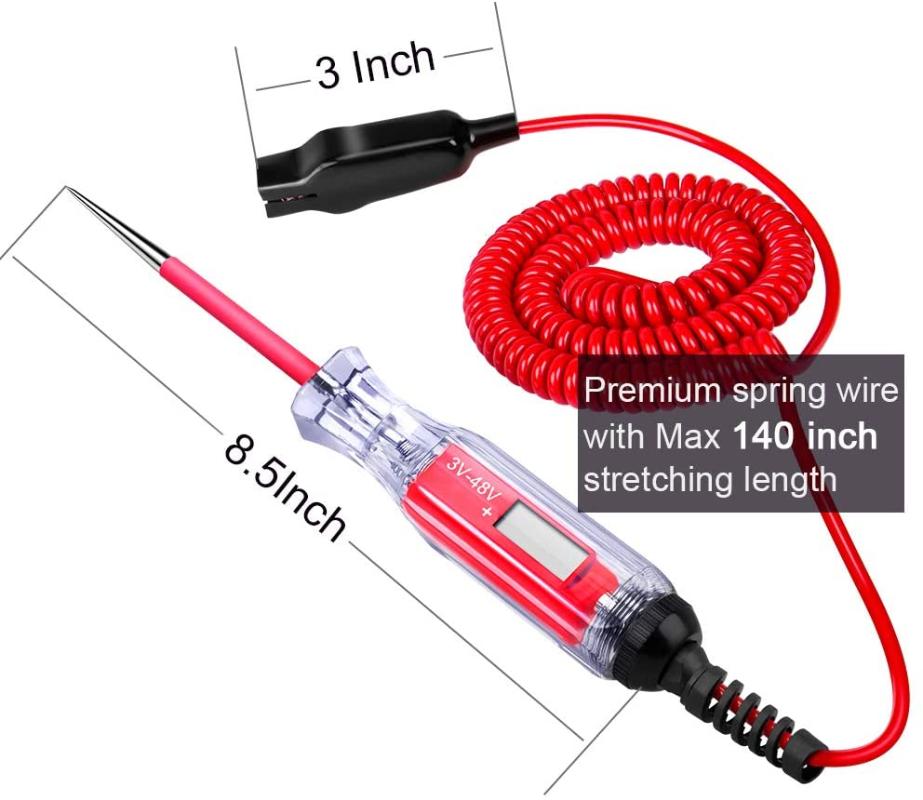 New 3-48V Car Truck Digital LCD Circuit Tester with 11ft Wire Car Circuit Low Voltage Meter & Lamp Probe Tester Diagnostic Tool
New 3-48V Car Truck Digital LCD Circuit Tester with 11ft Wire Car Circuit Low Voltage Meter & Lamp Probe Tester Diagnostic Tool