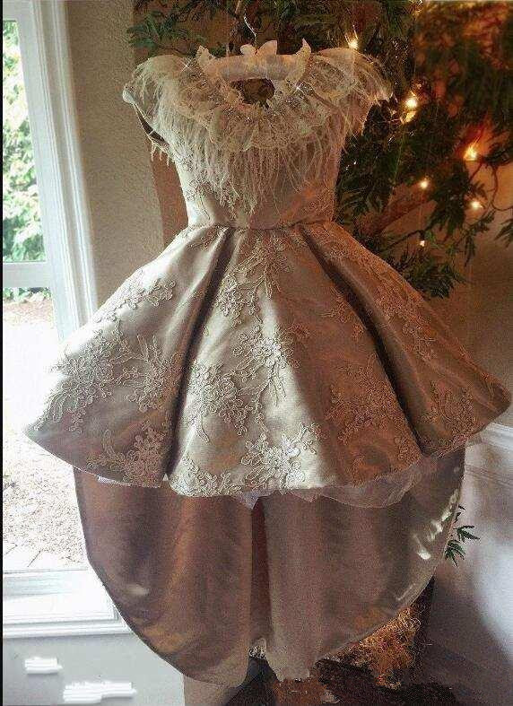 2020 New High Low Flower Girl Dresses Jewel Feather Boho First Communion Gowns For Little Girl Short Sleeves A Line Girls Pageant Dresses
