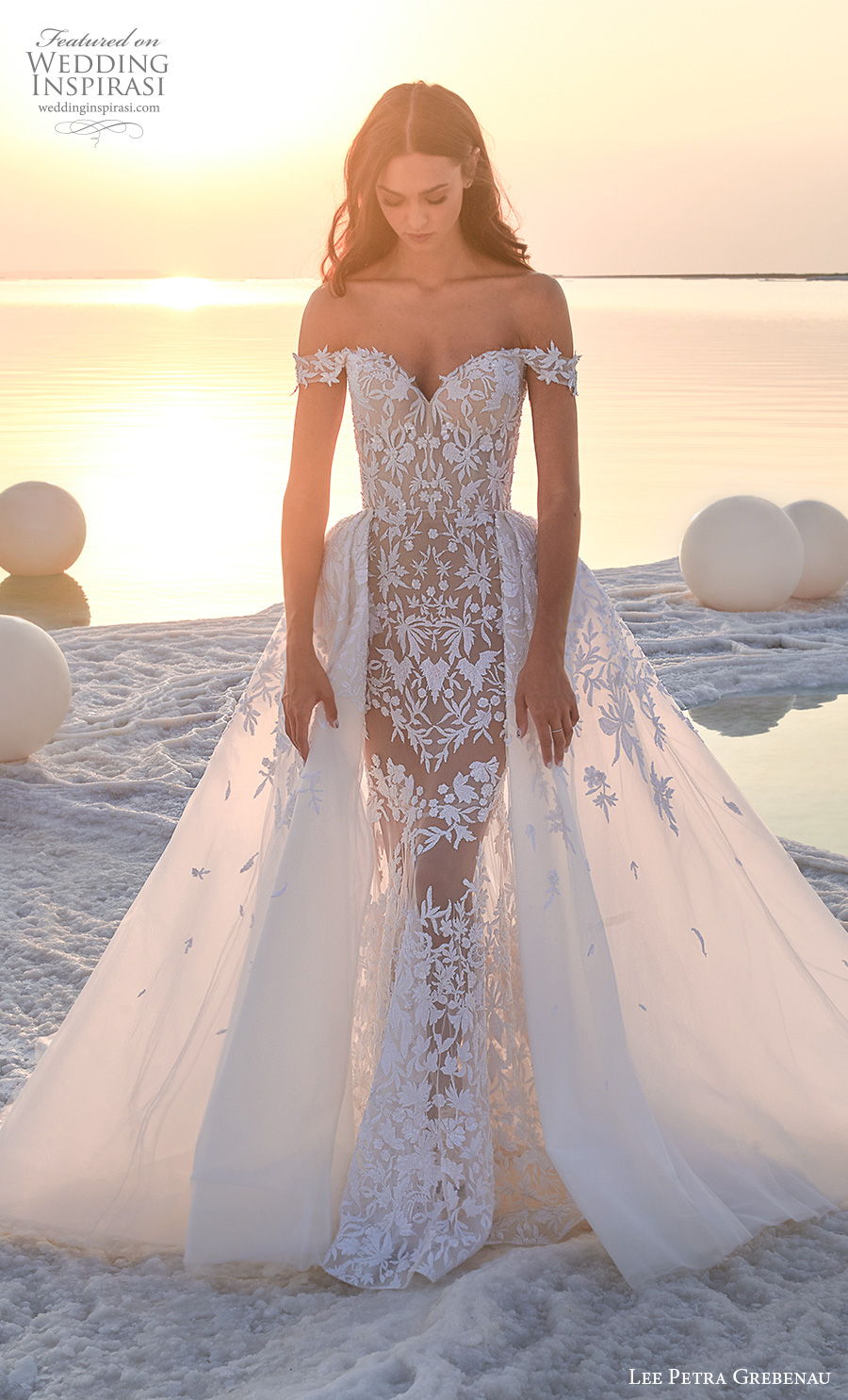 Lee Petra Mermaid Wedding Dress with Detachable Train See Through Off Shoulder Bridal Gowns Plus Size Backless Wedding vestido de novia