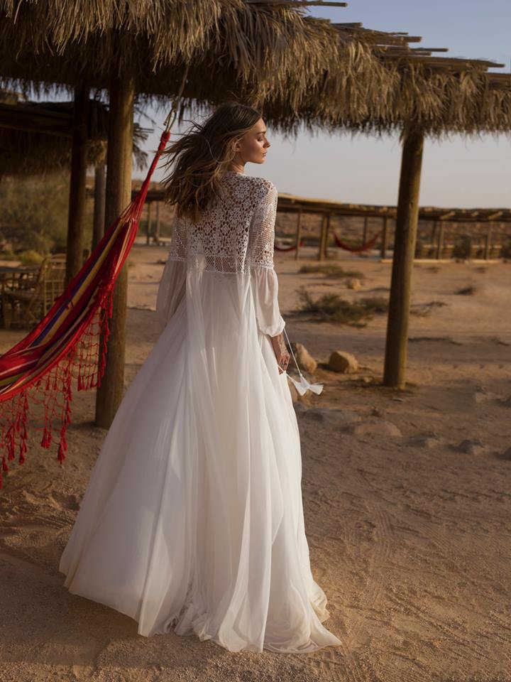 Asaf Dadush Boho Split Wedding Dresses With Wrap Bohemian Lace Chiffon Wedding Dress A Line Beach Bridal Gowns Robe De Mariee