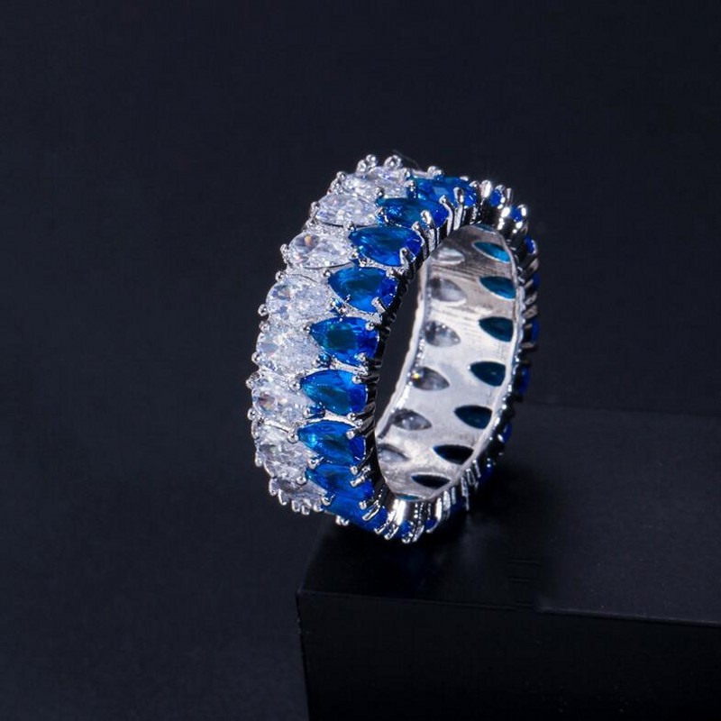 Sterg Sier Drop Water Emerald Cut CZ Wedding Band Ring for Women