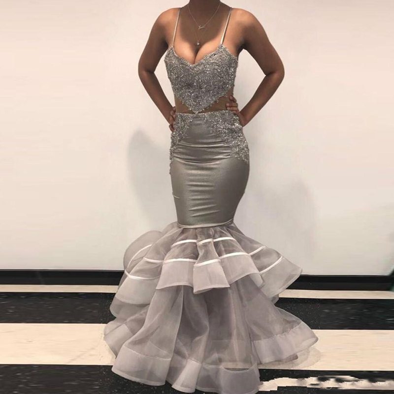 Gray Mermaid Spaghetti Strap Prom Dresses V Neck Appliques Sequin Tiered Ruffles Bottom Evening Wear Long Prom Party Gowns, Red
Gray Mermaid Spaghetti Strap Prom Dresses V Neck Appliques Sequin Tiered Ruffles Bottom Evening Wear Long Prom Party Gowns, Red