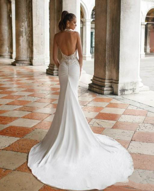 2020 Berta Mermaid Wedding Dresses With Detachable Train Lace Appliques Bridal Gowns Backless Sweep Train Plus Size Wedding Dress