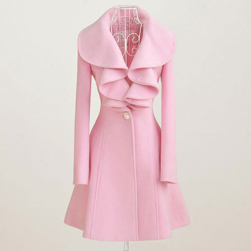 Women's Wool & Blends Woolen Coat For Women Autumn Fall Winter Outfit Elegant Ladies Cloth Long Ruffled Fur Overcoat