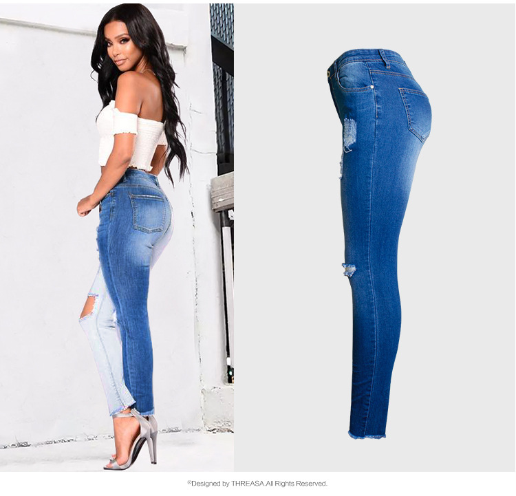 hot sale fashion tide blue high waist woman jeans panelled colour denim pants Pencil pants jeans pants plus size jeans