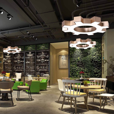 New Industrial style office chandelier led creative gear art lamp modern minimalist internet cafe gym iron lamp