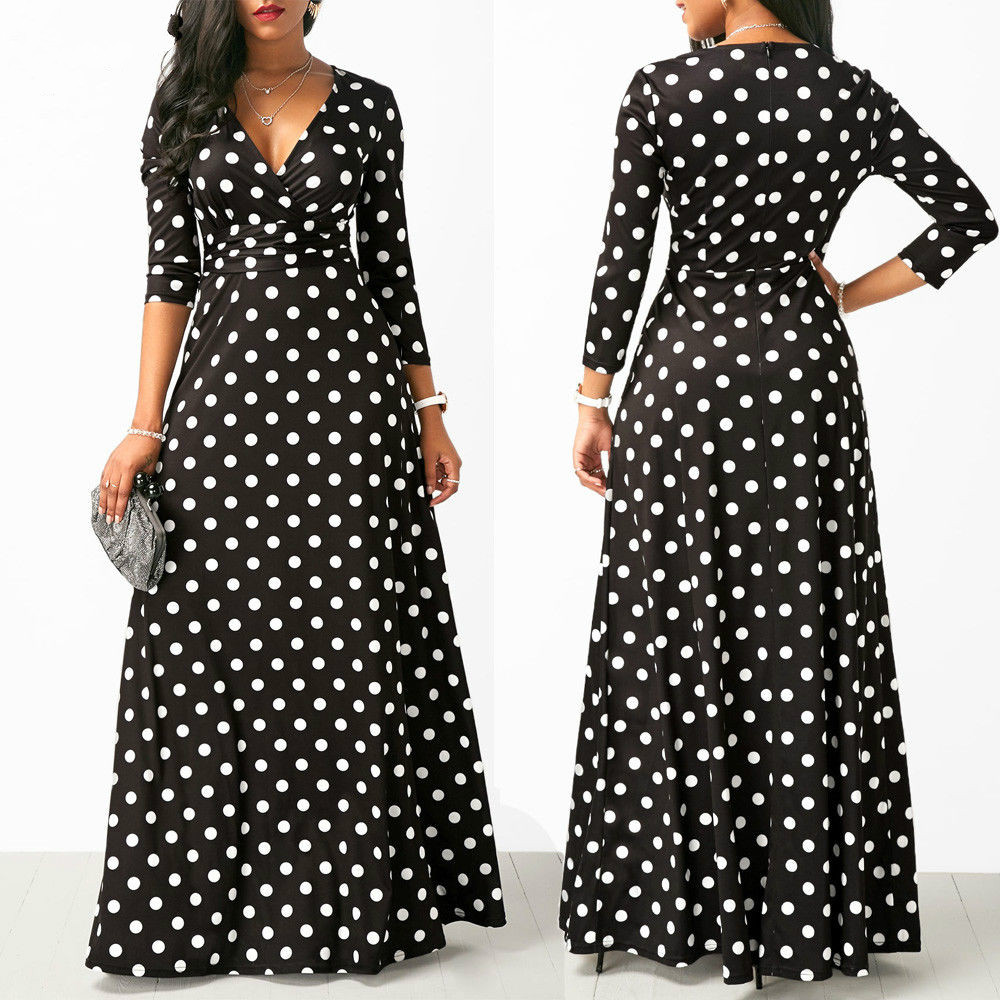 Februaryfrost Women Dots Print Long Maxi Dresses Bohemian V-neck Three Quarter Sleeve Ethnic Beach Party Dress, Black
Februaryfrost Women Dots Print Long Maxi Dresses Bohemian V-neck Three Quarter Sleeve Ethnic Beach Party Dress, Black