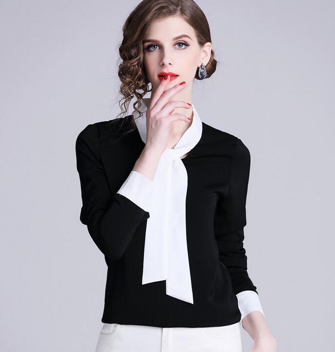 Classic bow collar black women blouses long sleeve beauitful ladies shirts fashion printed top, Multi
Classic bow collar black women blouses long sleeve beauitful ladies shirts fashion printed top, Multi
