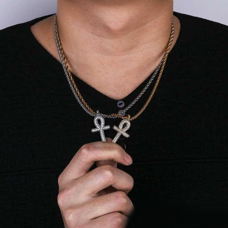 hip hop anhur diamonds pendant necklaces for men women luxury crystal gold silver pendants 18k gold plated ankh chain necklace gifts
