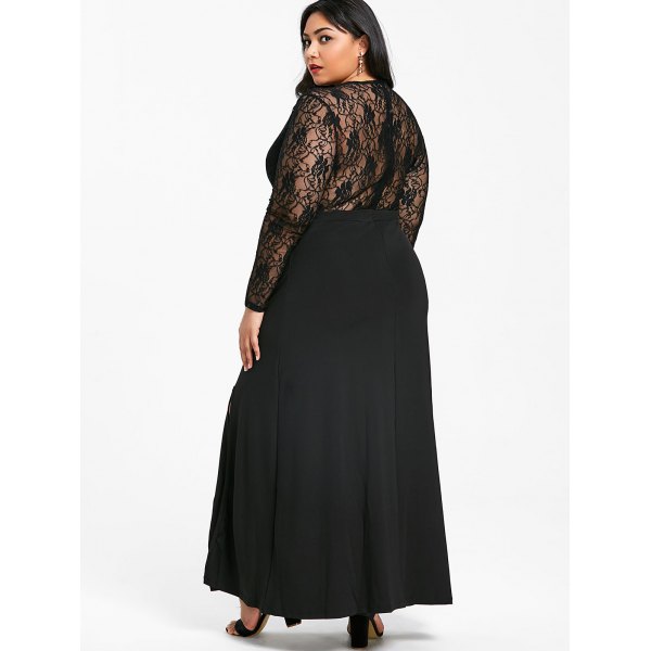Plus Cheap Lace Size Long Sleeves Prom Dresses A Line Deep V Neck Evening Gown Ankle Length Chiffon Side Split Formal Dress nkle